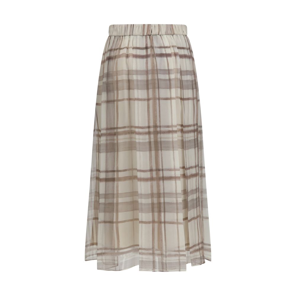 Brunello Cucinelli Beige Silk Midi Women's Skirt