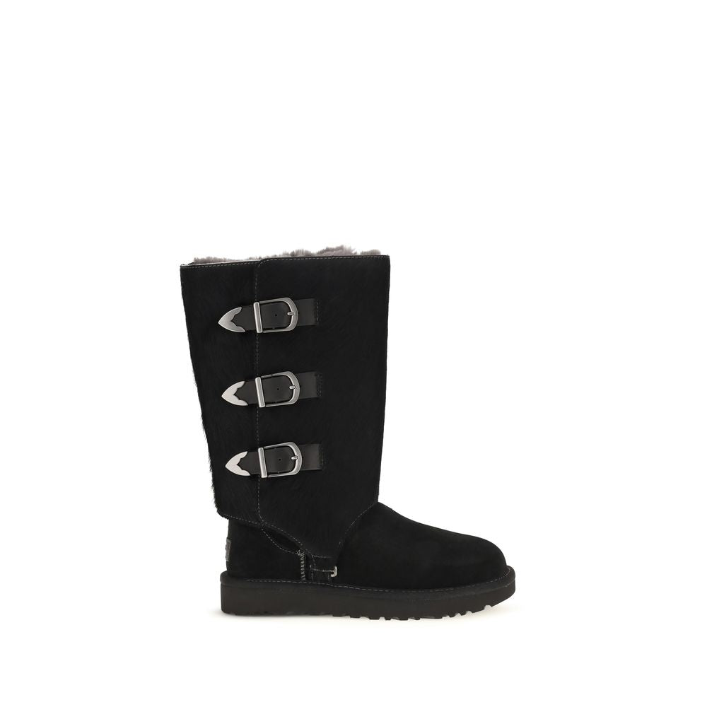 UGG Black Suede Leather Lace-Up Women's Boots