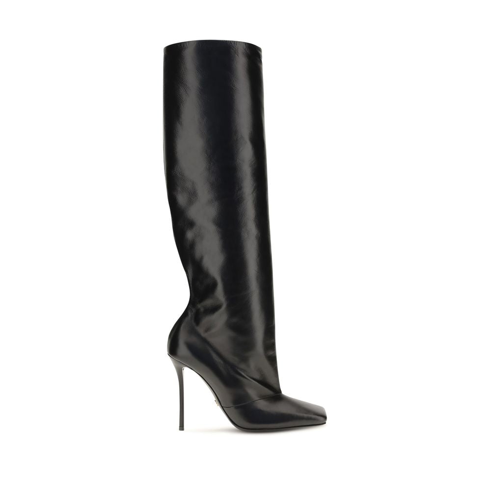 Dolce & Gabbana Black Calf Leather Bos Taurus High Heel Women's Boots