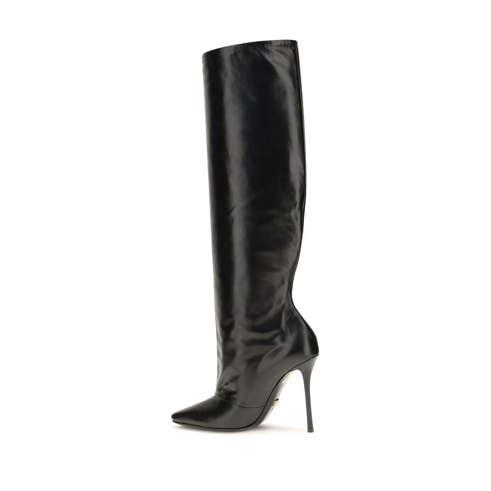 Dolce & Gabbana Black Calf Leather Bos Taurus High Heel Women's Boots