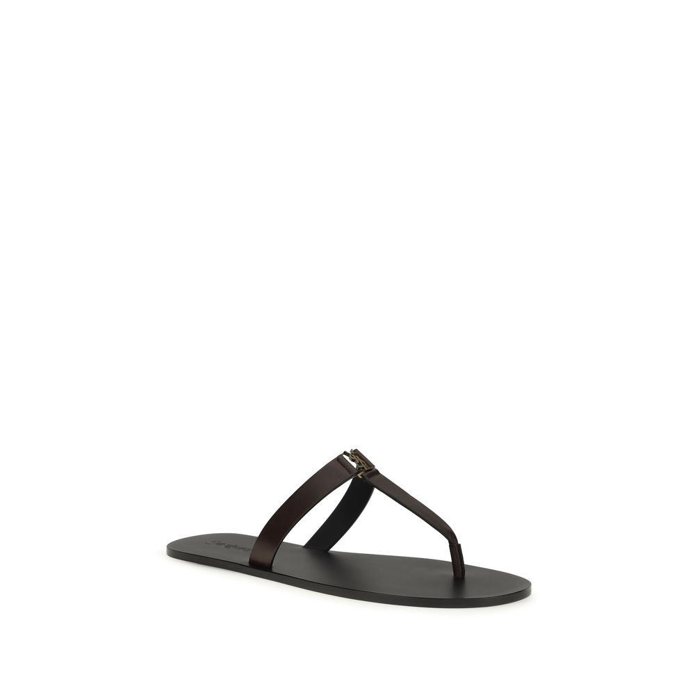 Saint Laurent Brown Calf Leather Bos Taurus Flat Men's Sandals
