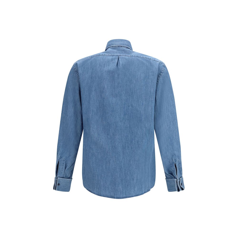 Brunello Cucinelli Blue Denim Men's Shirt