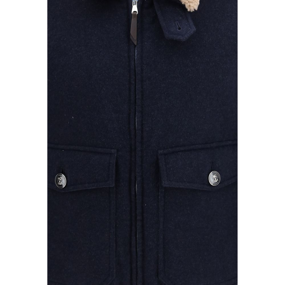 Brunello Cucinelli Blue Cashmere Full-Length Men's Jacket