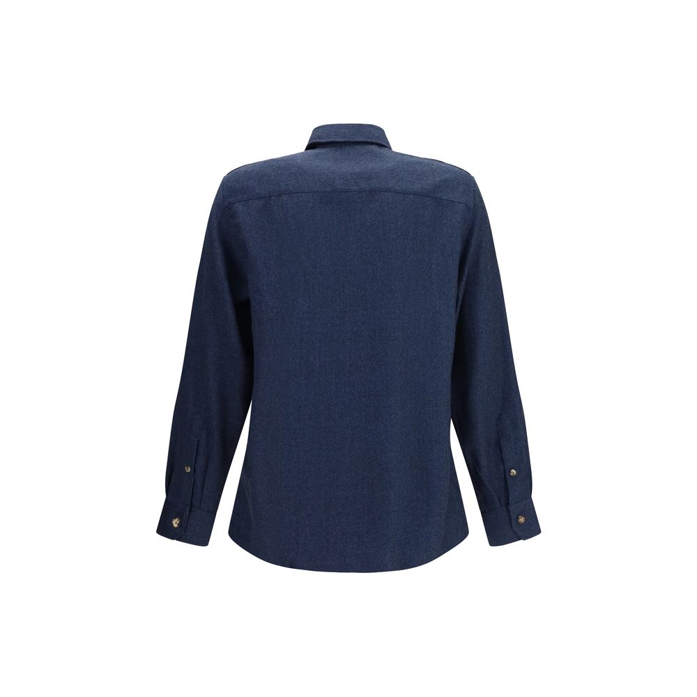 Brunello Cucinelli Blue Wool Oves Aries Men's Shirt