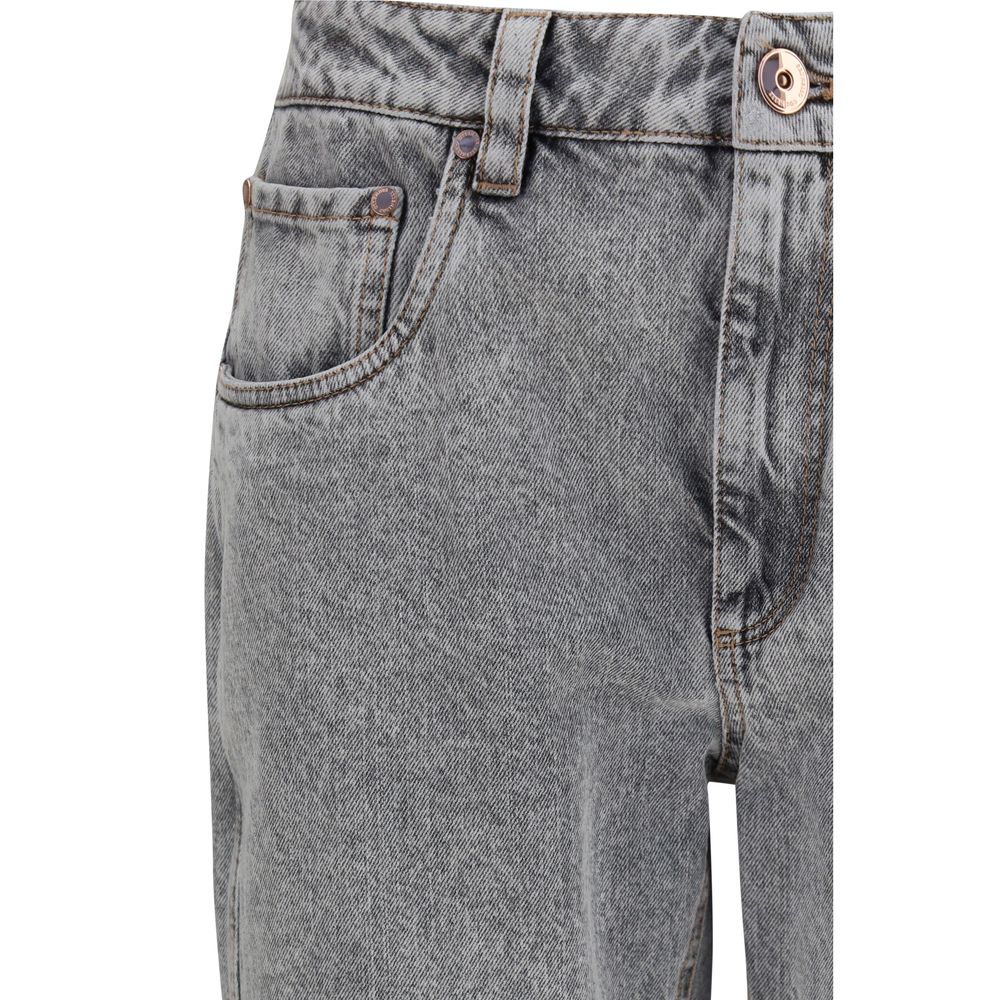 Brunello Cucinelli Gray Cotton Straight-Leg Women's Jeans