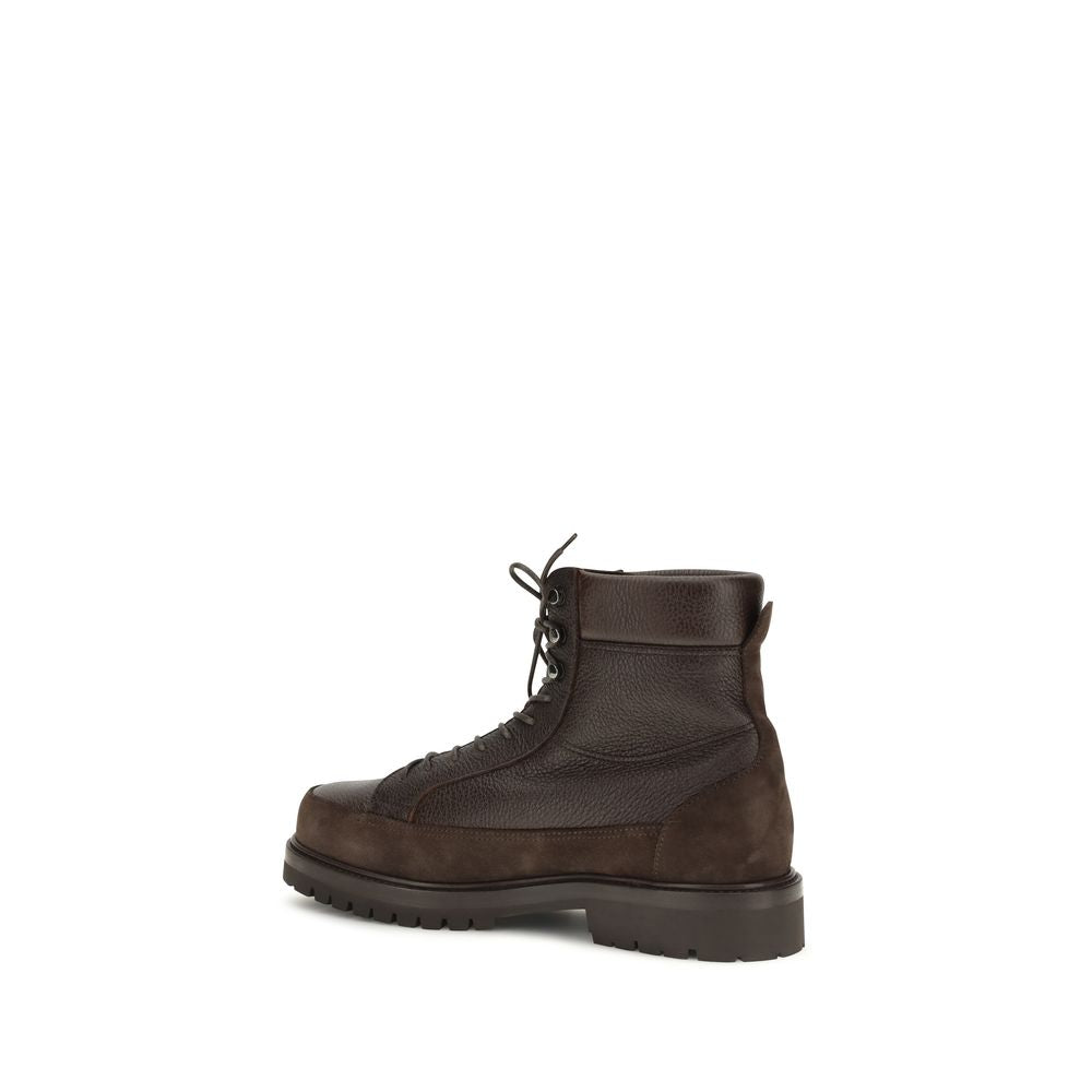Brunello Cucinelli Brown Calf Leather Bos Taurus Lace-Up Men's Boots