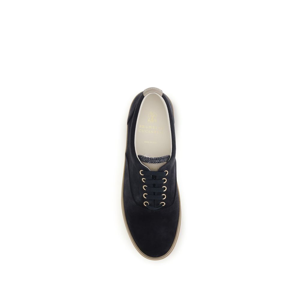 Brunello Cucinelli Blue Suede Leather Low Top Men's Sneakers