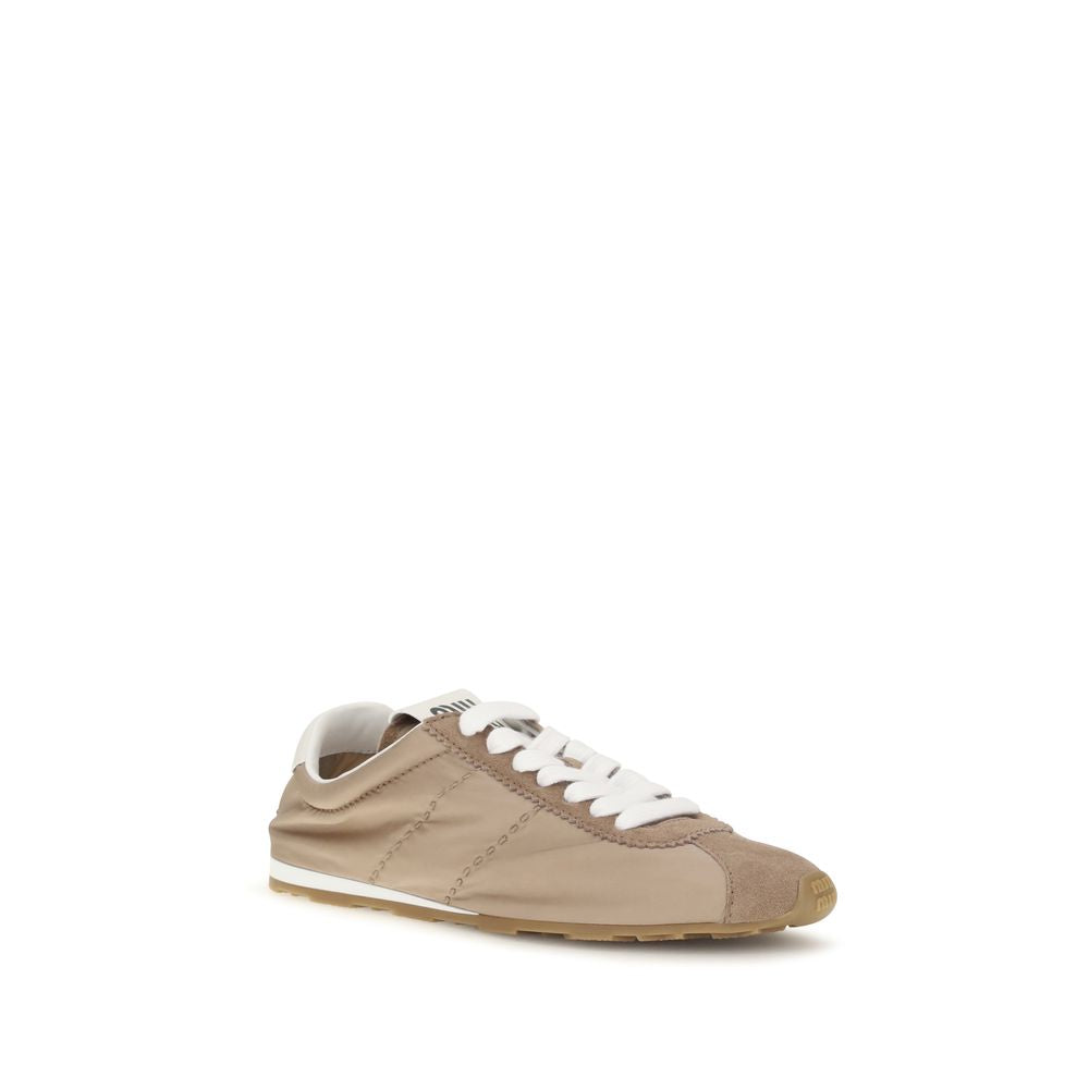 Miu Miu Beige Calf Leather Bos Taurus Low Top Women's Sneakers