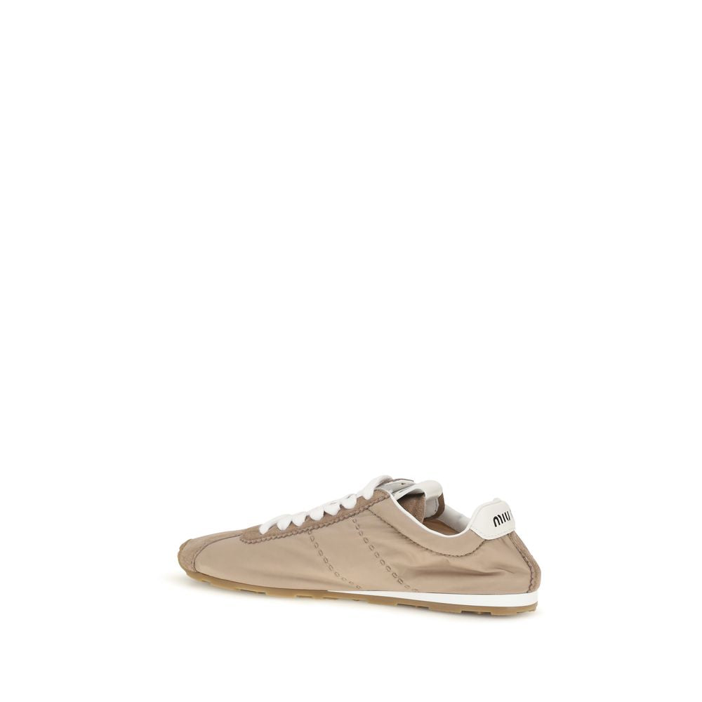 Miu Miu Beige Calf Leather Bos Taurus Low Top Women's Sneakers