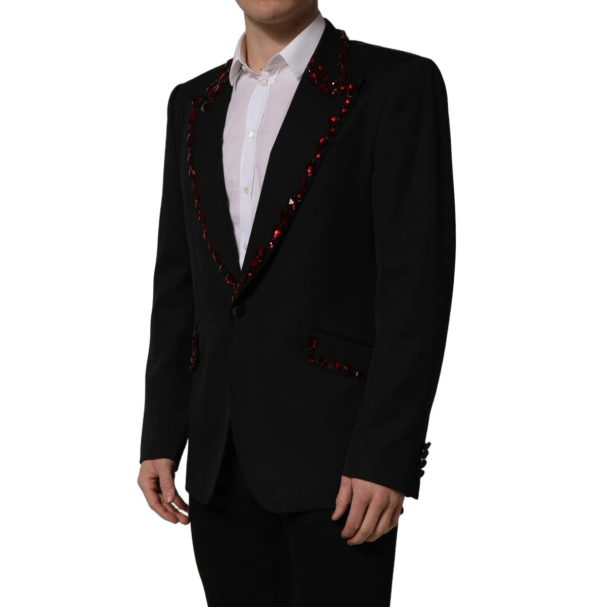 Dolce & Gabbana Black Crystal Embellished Coat Blazer Men's Jacket