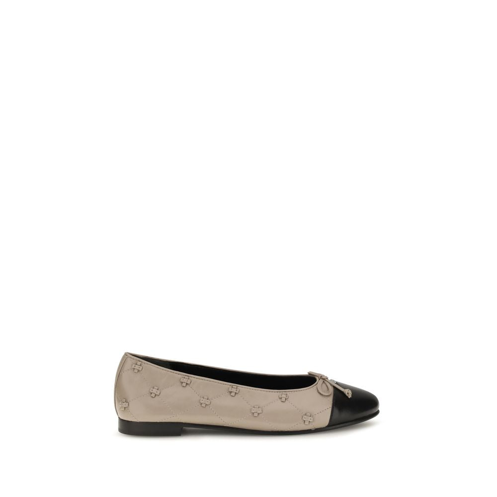Tory Burch Beige Calf Leather Bos Taurus Ballet Women's Flats