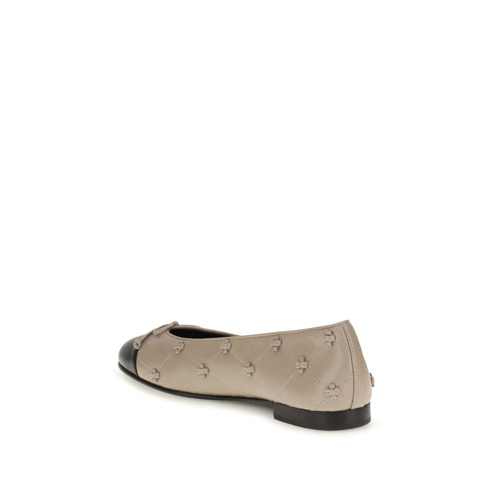 Tory Burch Beige Calf Leather Bos Taurus Ballet Women's Flats