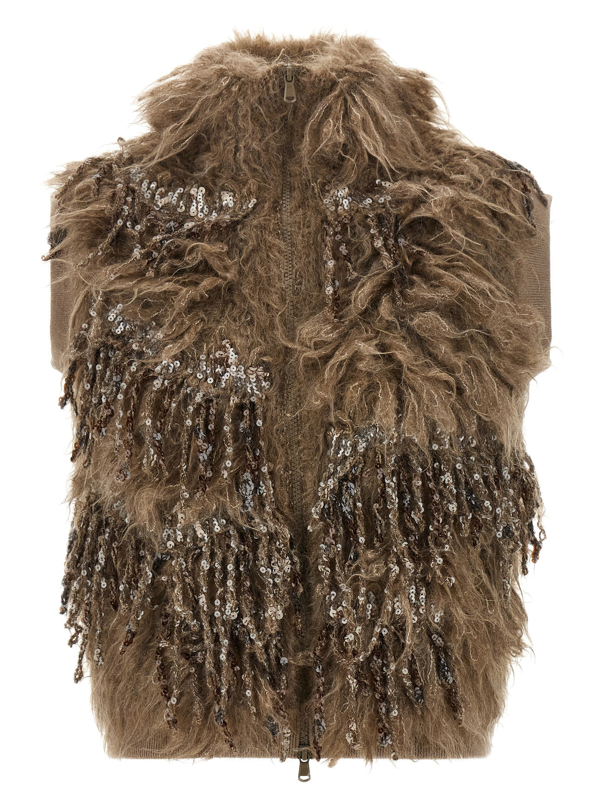 Brunello Cucinelli Brown Wool Sleeveless Women's Jacket