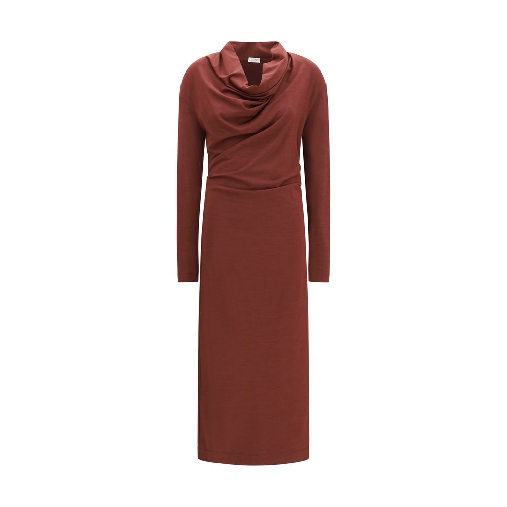 Brunello Cucinelli Bordeaux Wool Oves Aries Casual Women's Dress