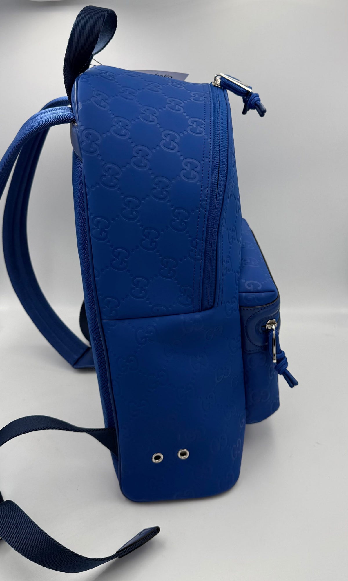 Gucci GUCCI GG Leather Blue Backpack (Pre-Owned)