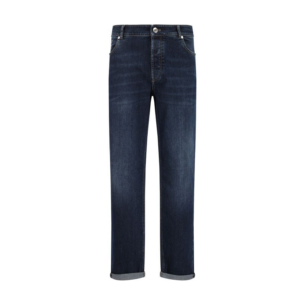 Brunello Cucinelli Blue Cotton Straight-Leg Men's Jeans