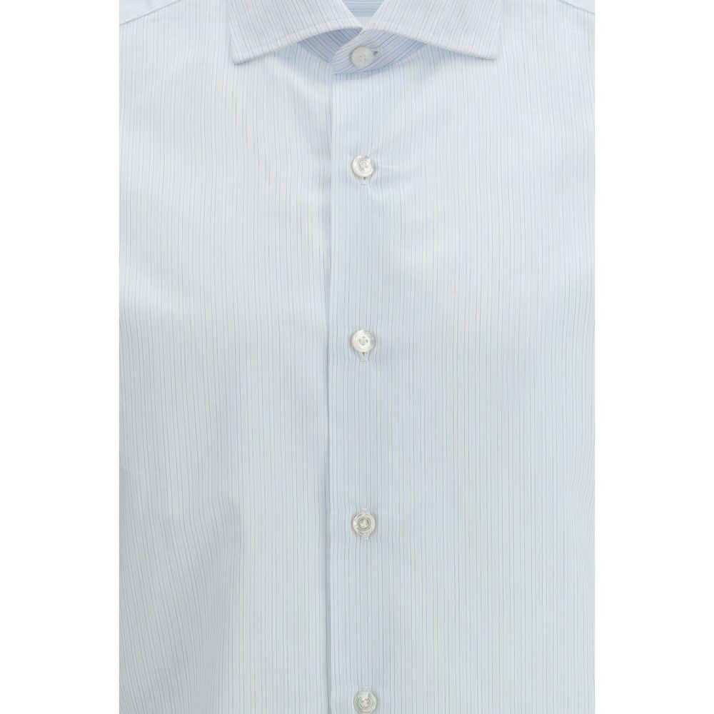 Finamore Blue Cotton Pattern Men's Shirt