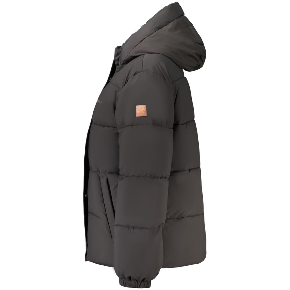 Guess Jeans Black Polyester Women Jacket with Removable Women's Hood