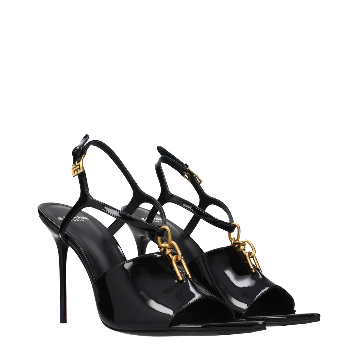 Balmain Black Leather Stiletto Heel Women's Sandals