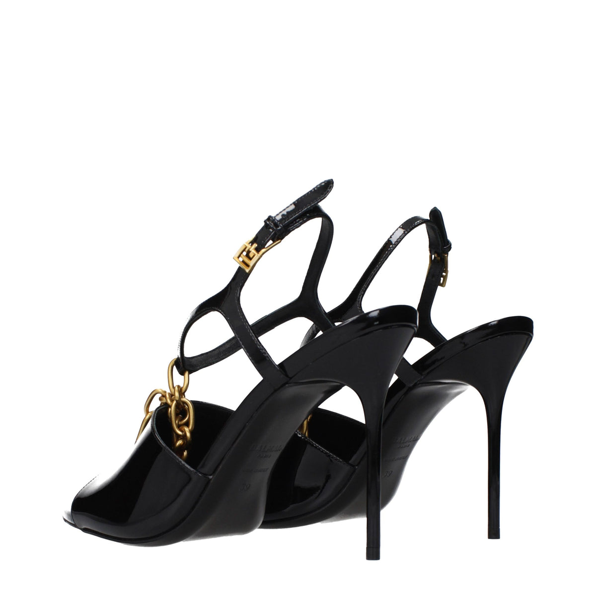 Balmain Black Leather Stiletto Heel Women's Sandals