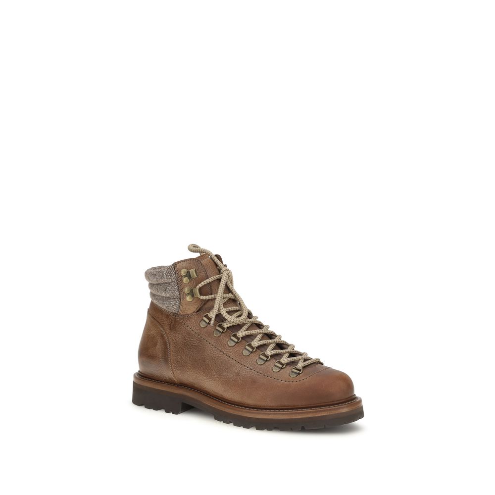Brunello Cucinelli Brown Calf Leather Bos Taurus Lace-Up Men's Boots