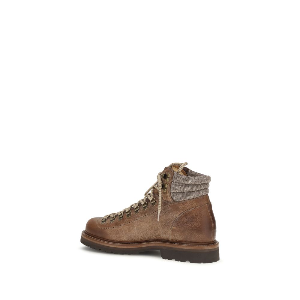 Brunello Cucinelli Brown Calf Leather Bos Taurus Lace-Up Men's Boots