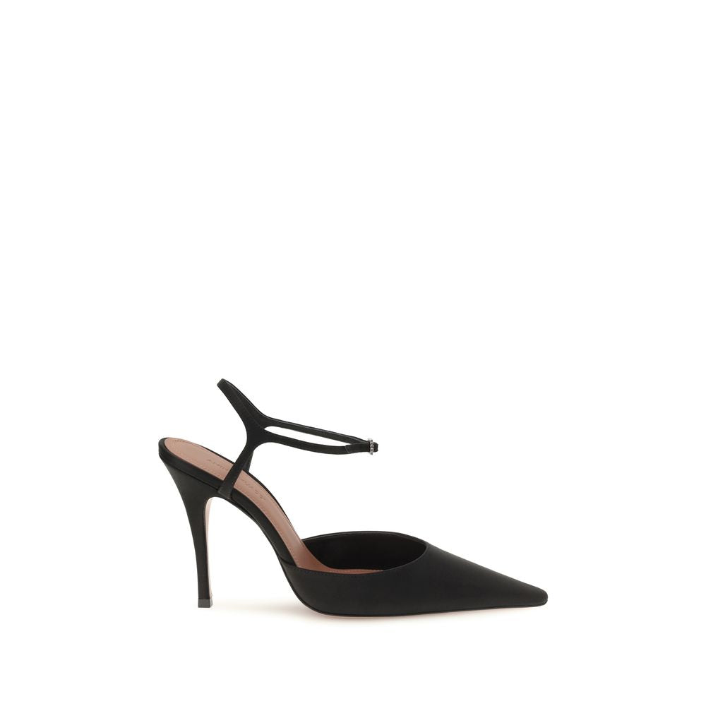 Amina Muaddi Black Satin High Heel Women's Pumps