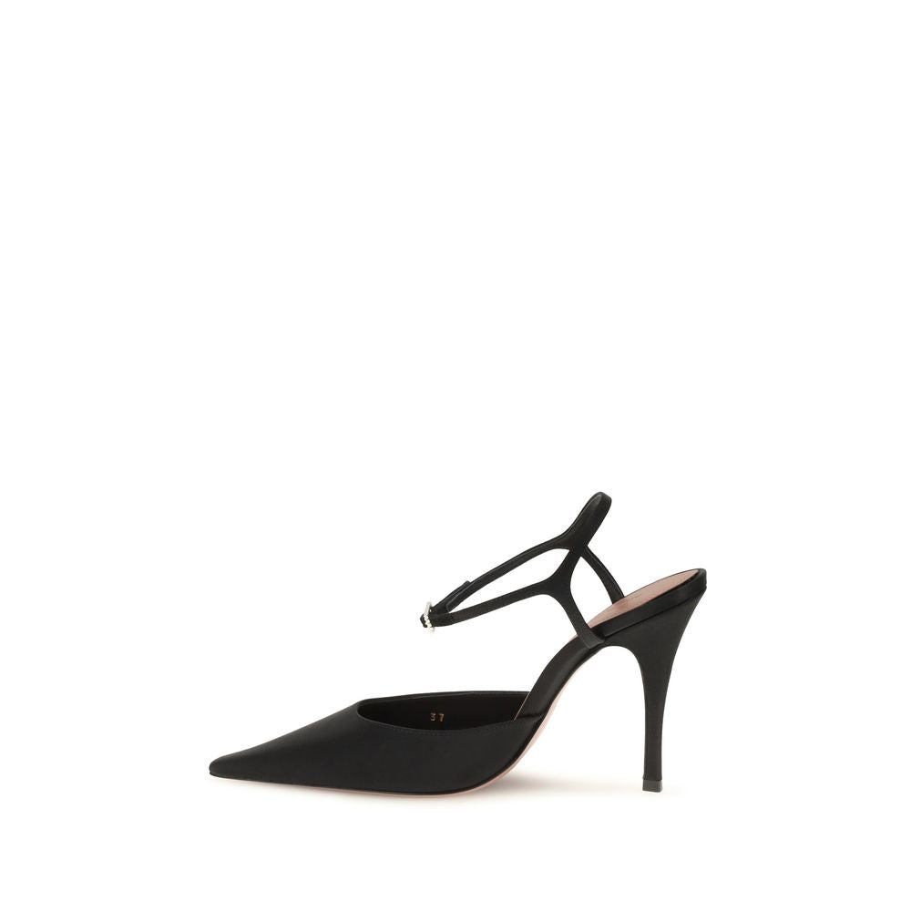 Amina Muaddi Black Satin High Heel Women's Pumps