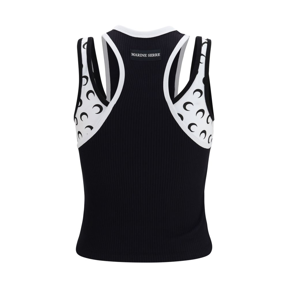 Marine Serre Black Organic Cotton Sleeveles Women's T-Shirt