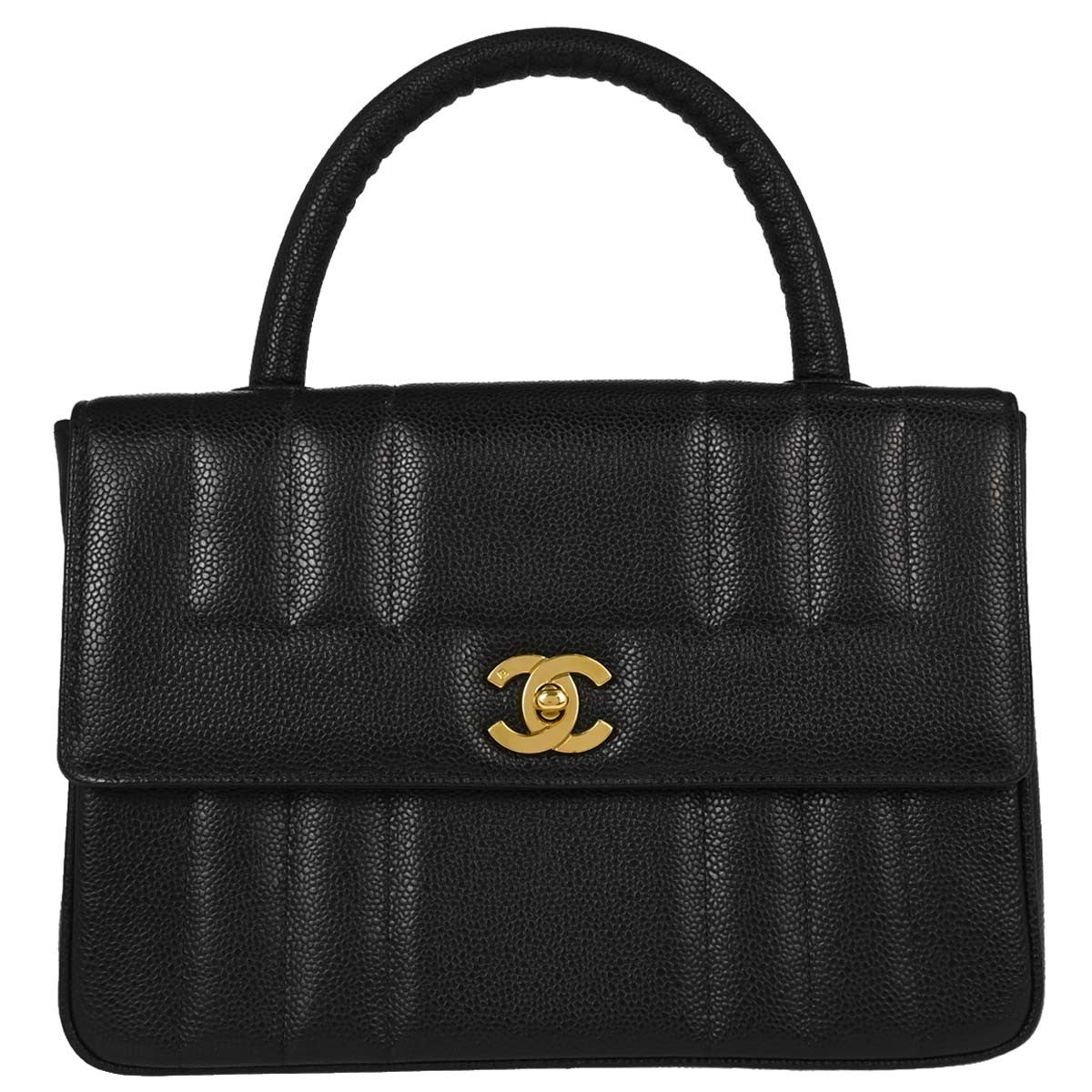 Chanel Vintage Top Handle Vertical Quilt Caviar Black Leather Handbag (Pre-Owned)