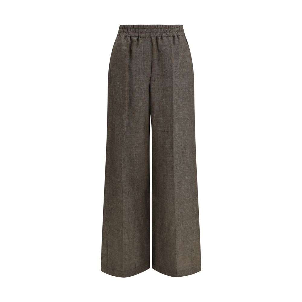 Brunello Cucinelli Brown Linen Casual Women's Pants