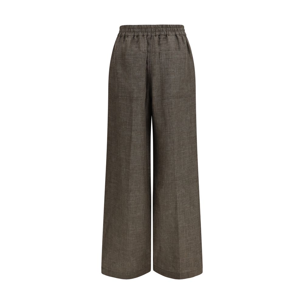 Brunello Cucinelli Brown Linen Casual Women's Pants
