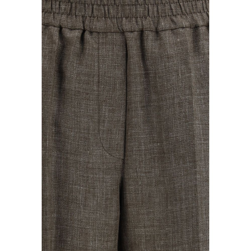 Brunello Cucinelli Brown Linen Casual Women's Pants
