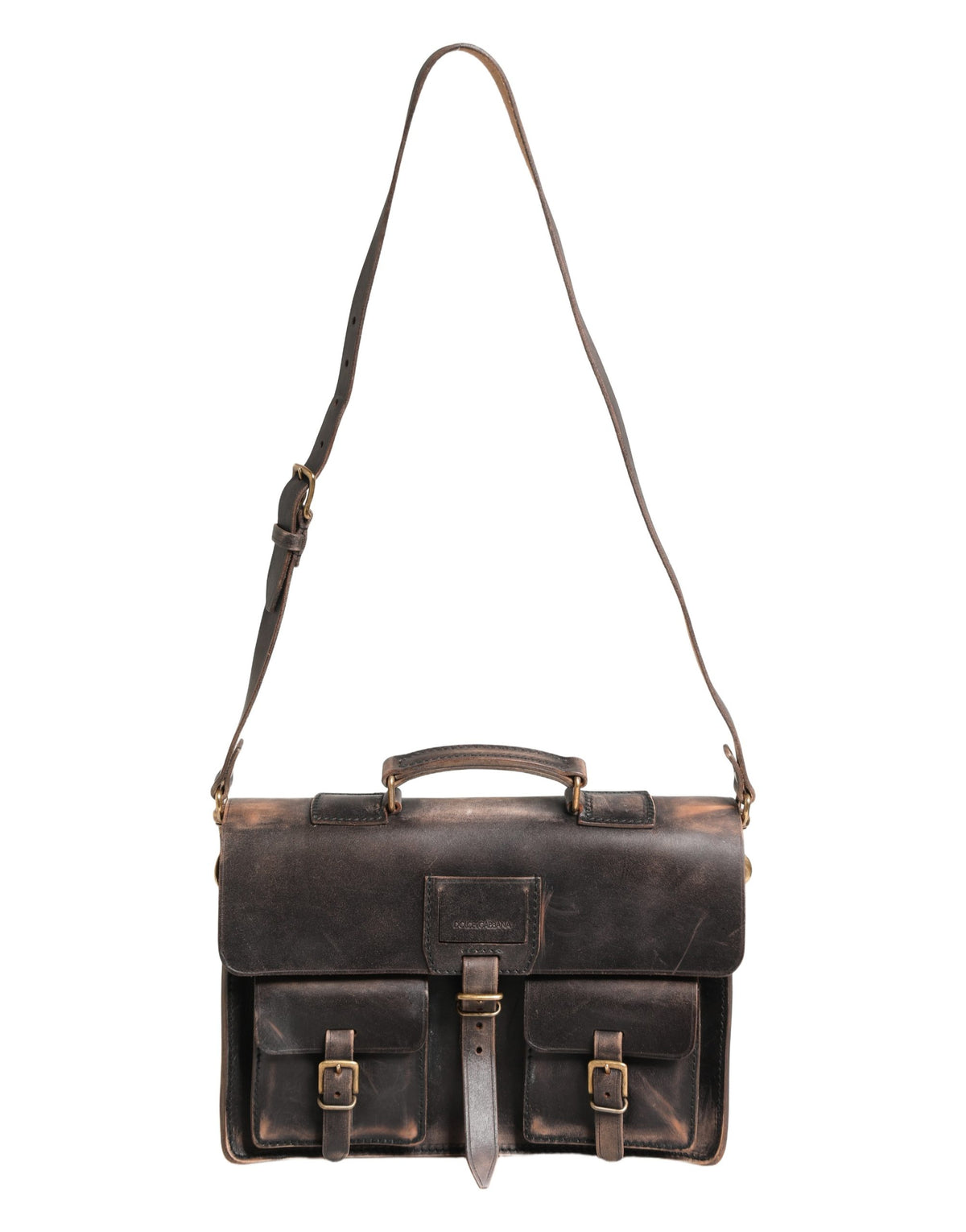 Dolce & Gabbana Black Leather Shoulder Satchel Briefcase Men Borse Men's Bag