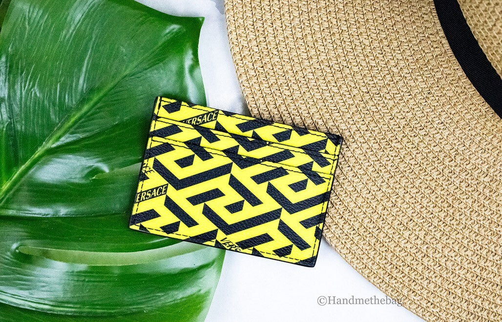 Versace Versace La Greca Pineapple Multicolor Signature Coated Canvas Card Case Women's Wallet