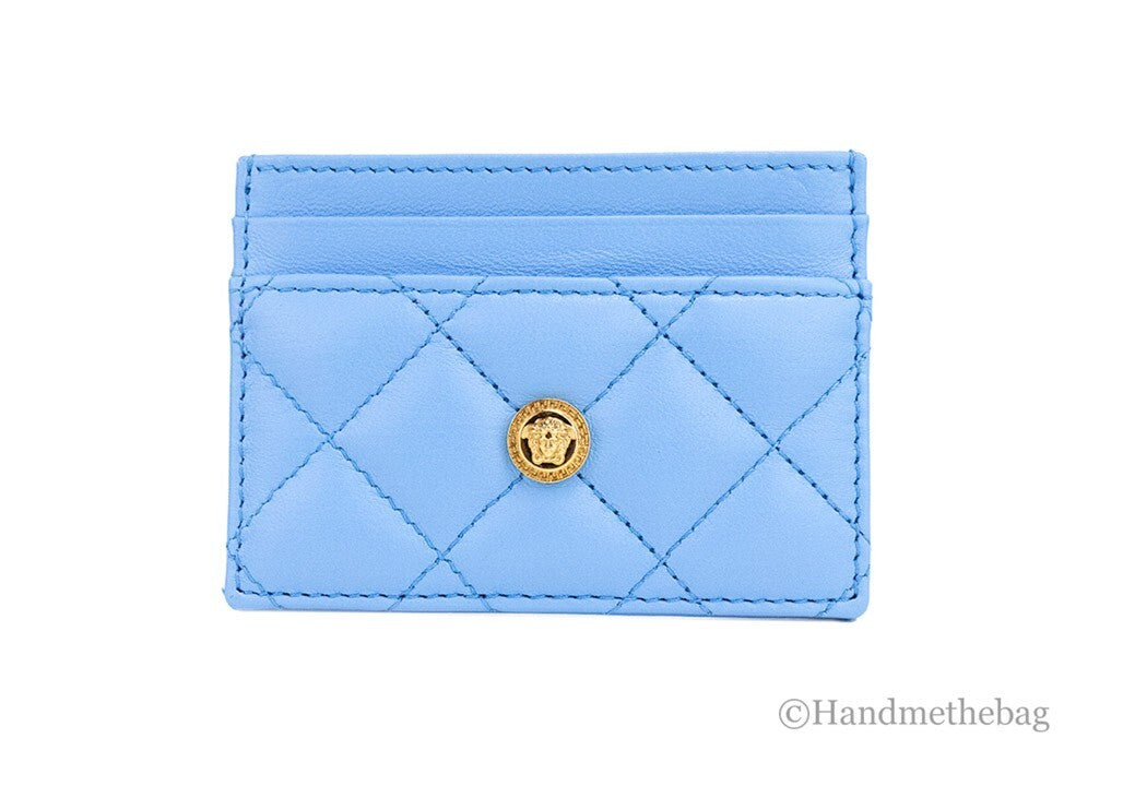 Versace Versace Mini Medusa DV Blue Quilted Smooth Nappa Leather Card Case Women's Wallet