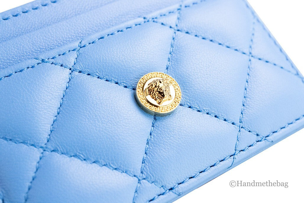 Versace Versace Mini Medusa DV Blue Quilted Smooth Nappa Leather Card Case Women's Wallet