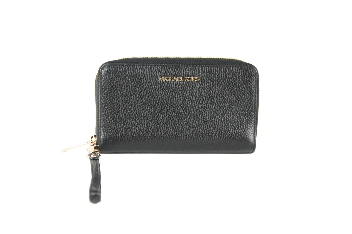 Michael Kors Michael Kors Jet Set Travel Large Phone Wristlet Wallet Pebbled Leather Women's Black