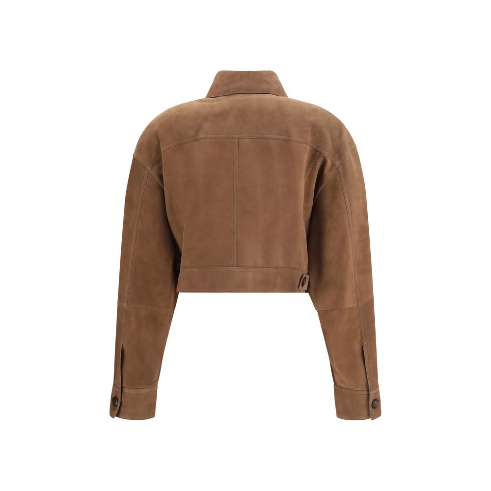 Brunello Cucinelli Brown Calf Leather Bos Taurus Leather Women's Jacket