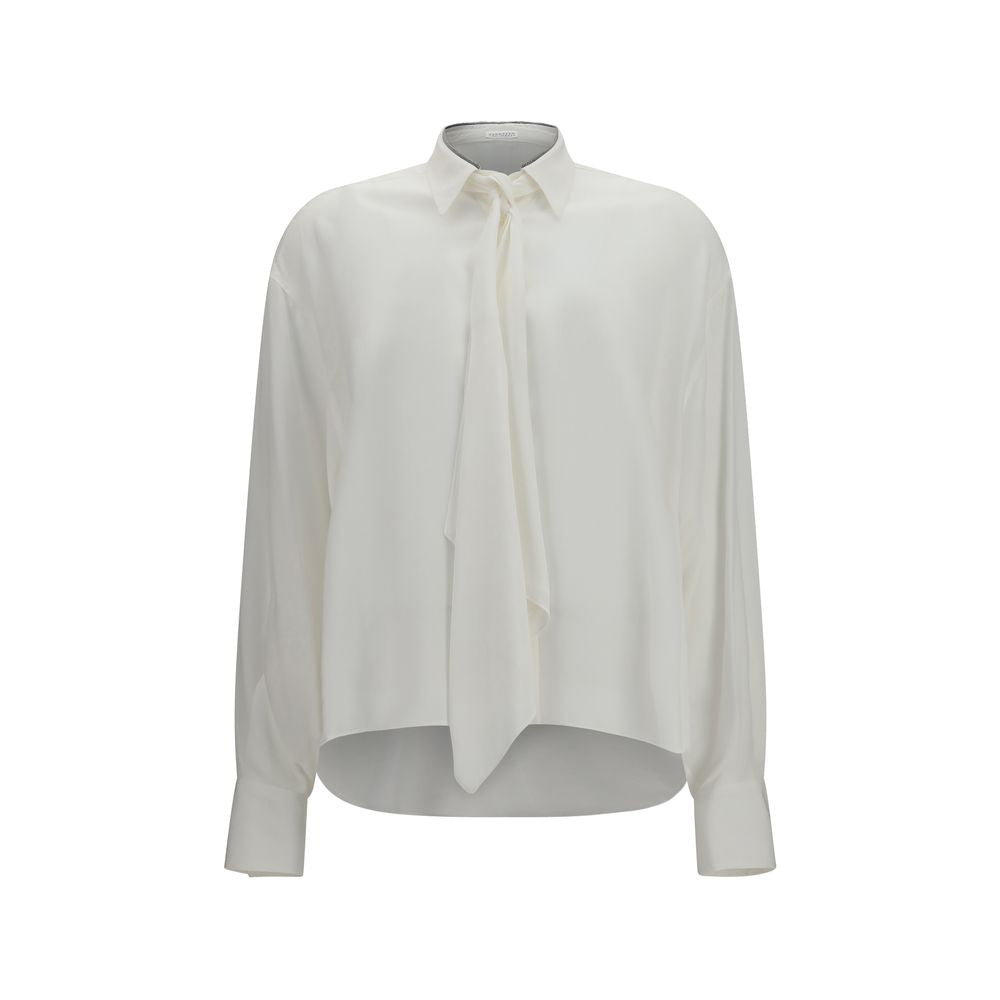 Brunello Cucinelli White Silk Dress Women's Shirt