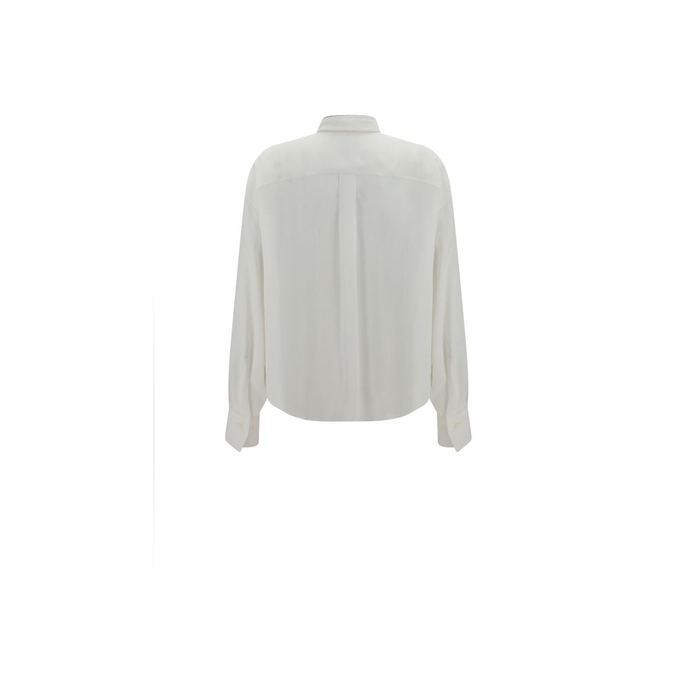 Brunello Cucinelli White Silk Dress Women's Shirt