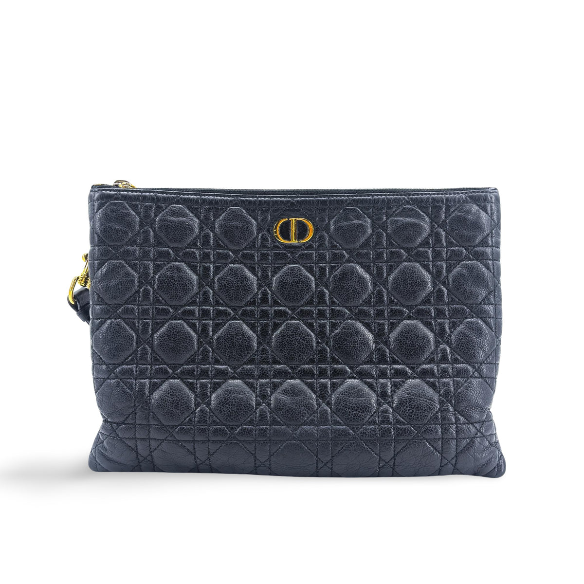 Christian Dior Caro Daily Cannage Quilt Calfskin Black Leather Clutche & Pouche Bag (Pre-Owned)