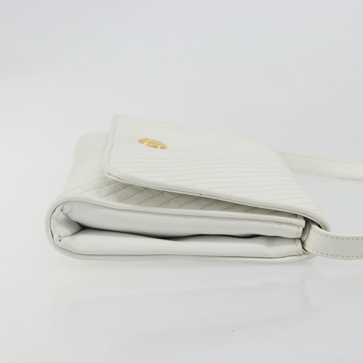 Celine Vintage Flap Quilted Leather White Leather Shoulder Bag Bag (Pre-Owned)