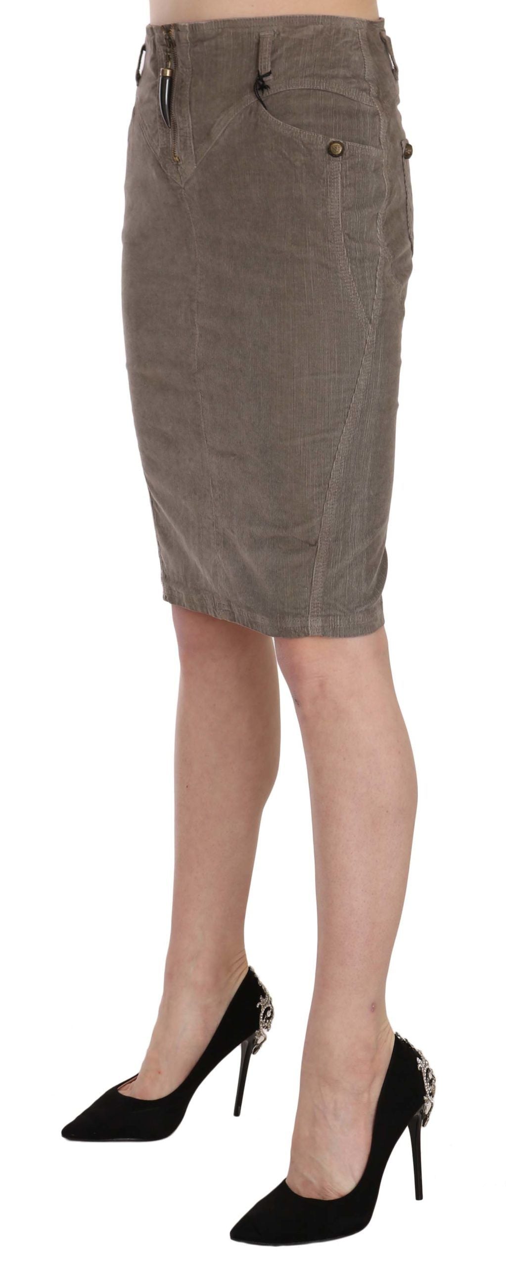 Just Cavalli Gray Corduroy Pencil Straight A-Line Women's Skirt