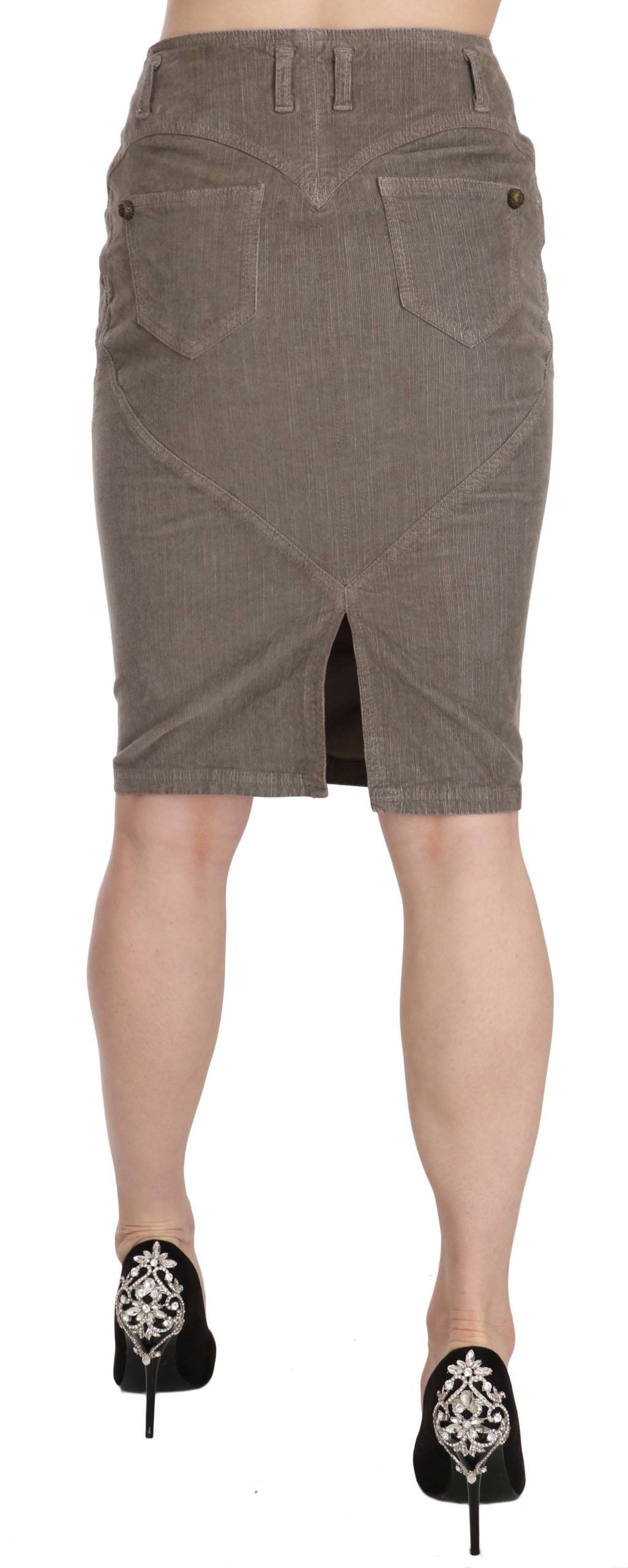 Just Cavalli Gray Corduroy Pencil Straight A-Line Women's Skirt