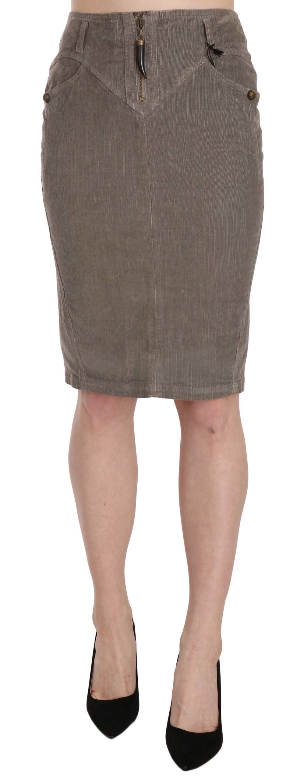 Just Cavalli Chic Gray Pencil Skirt with Logo Women's Details