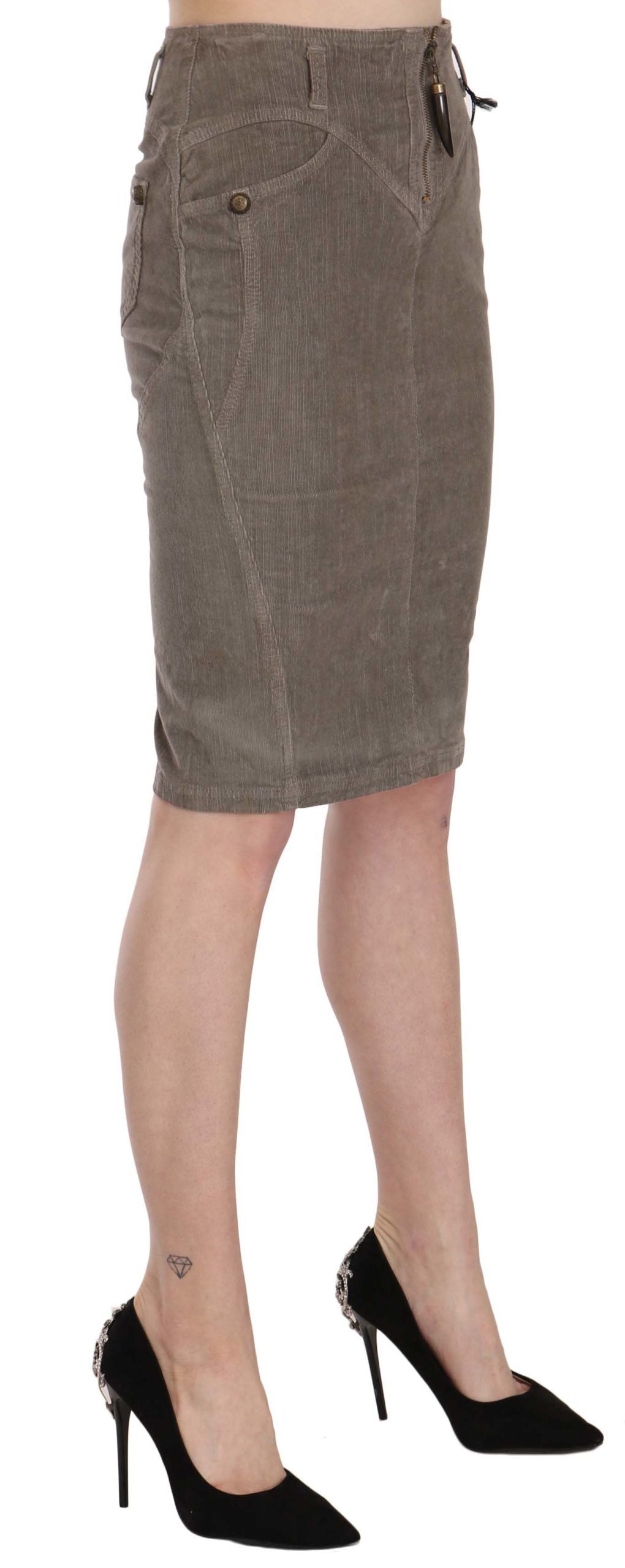 Just Cavalli Gray Corduroy Pencil Straight A-Line Women's Skirt