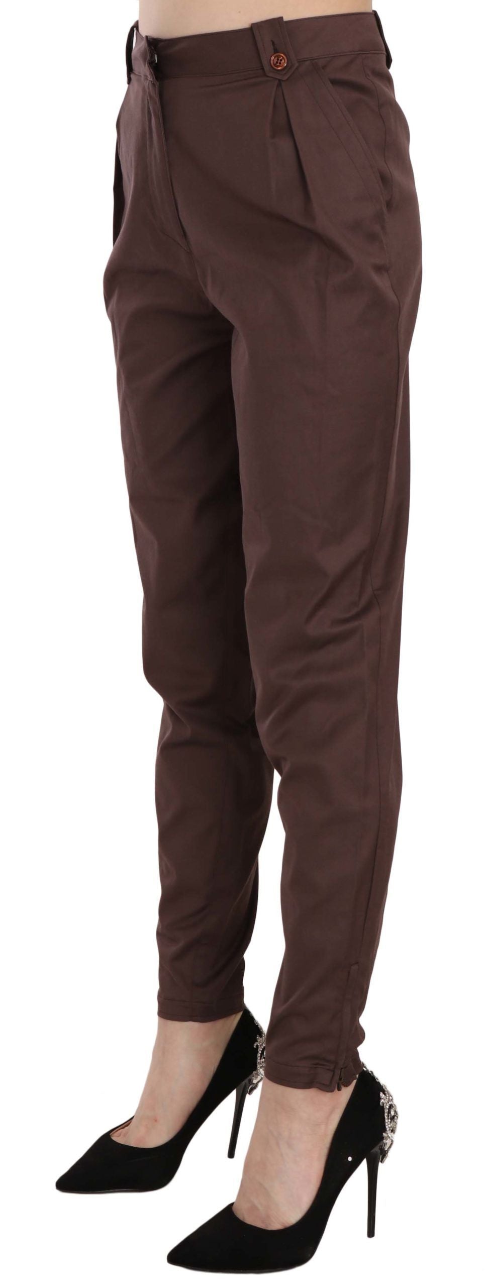 Just Cavalli Brown High Waist Tapered Formal Trousers Women's Pants