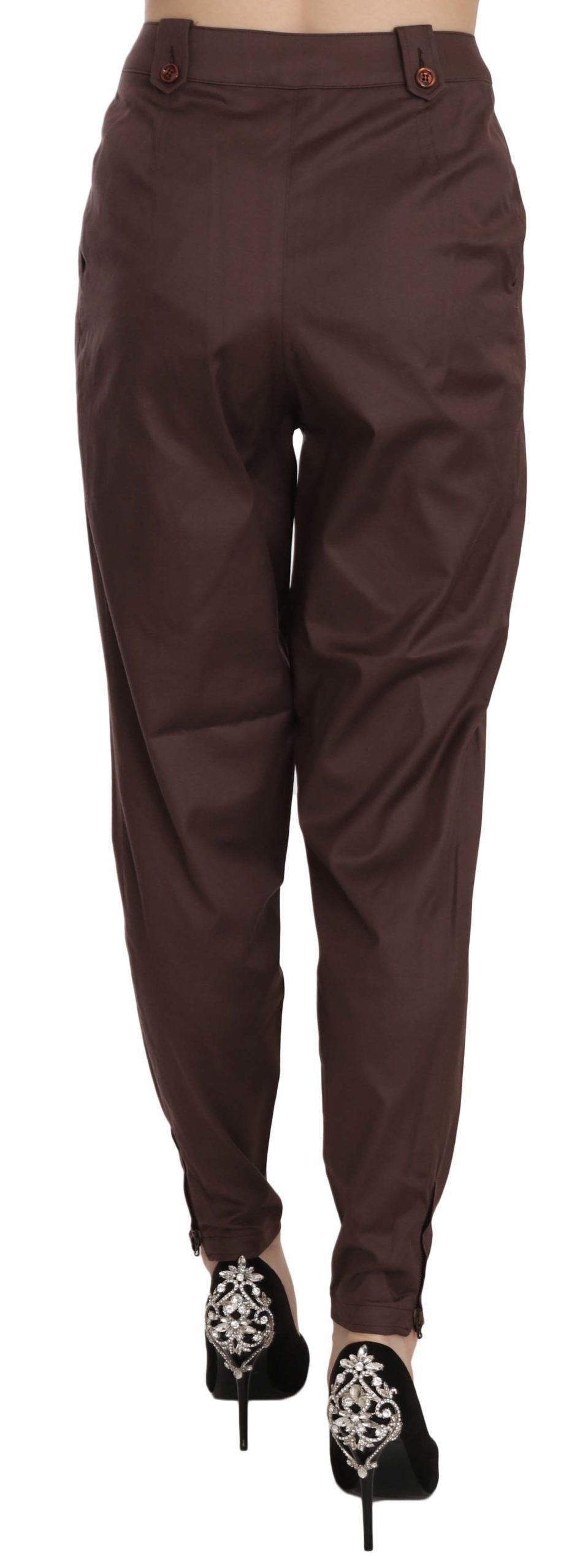Just Cavalli Brown High Waist Tapered Formal Trousers Women's Pants