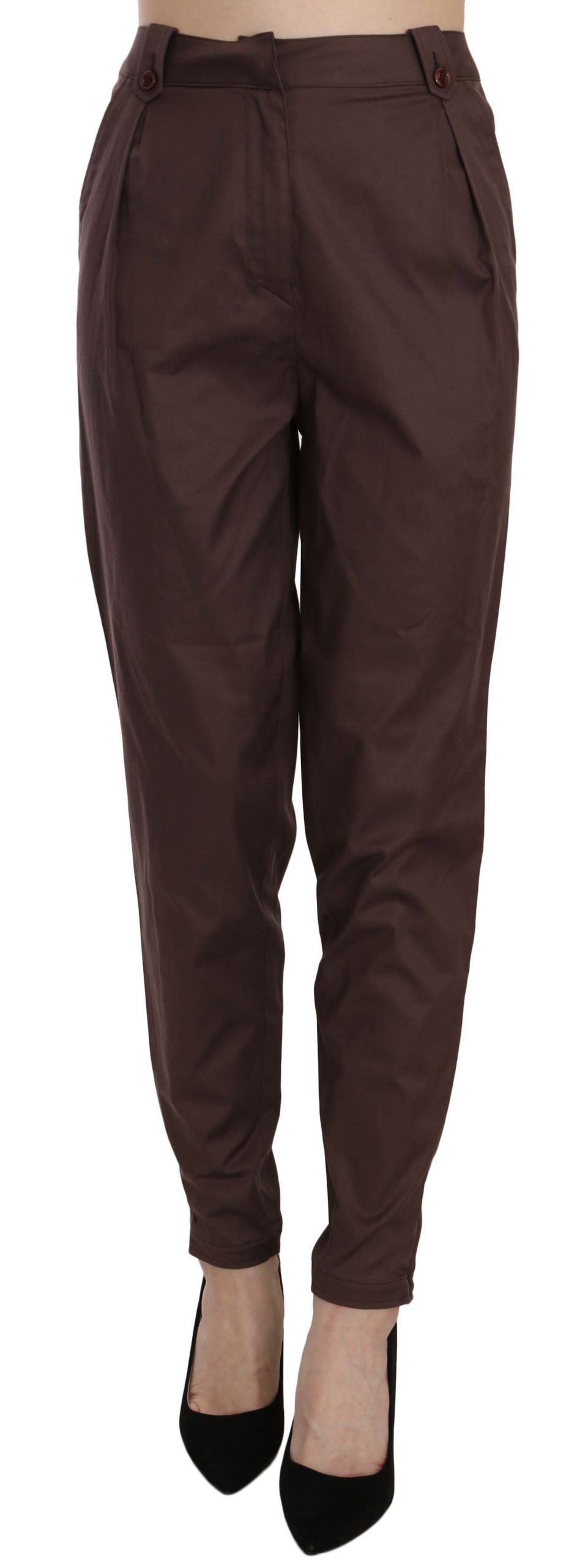 Just Cavalli Brown High Waist Tapered Formal Trousers Women's Pants